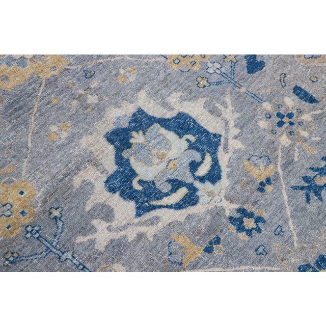 Apadana's Artisan Collection Handmade Floral Designed Gray Wool Rug For Sale In New York - Image 6 of 11