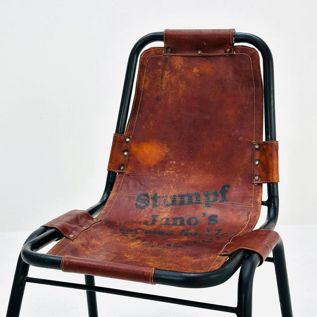 Metal Bauhaus Les Arcs Cognac Leather Chair by Charlotte Perriand, 1980s For Sale - Image 7 of 11