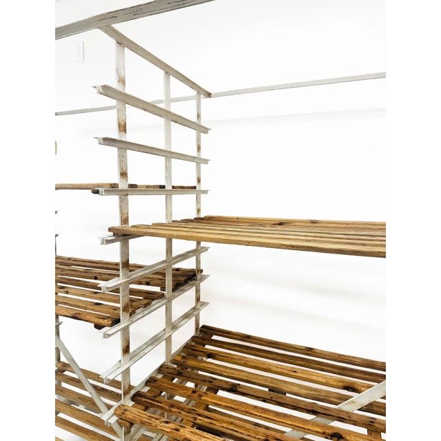 Large and functional Metal Belgian Bakery Cart Trolley with adjustable wood shelves and wheels.