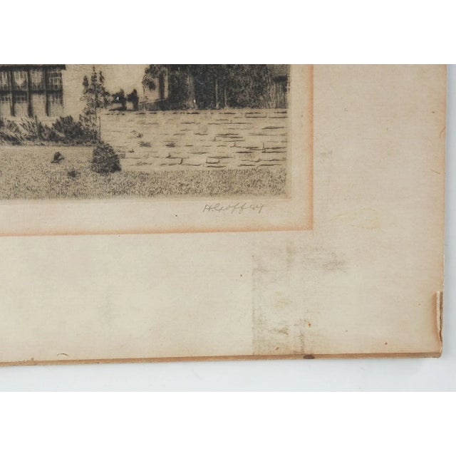 Vintage circa 1920 etching on paper of Sugrave Manor the family home of George Washington by Harry Goffey (1871-1951)....
