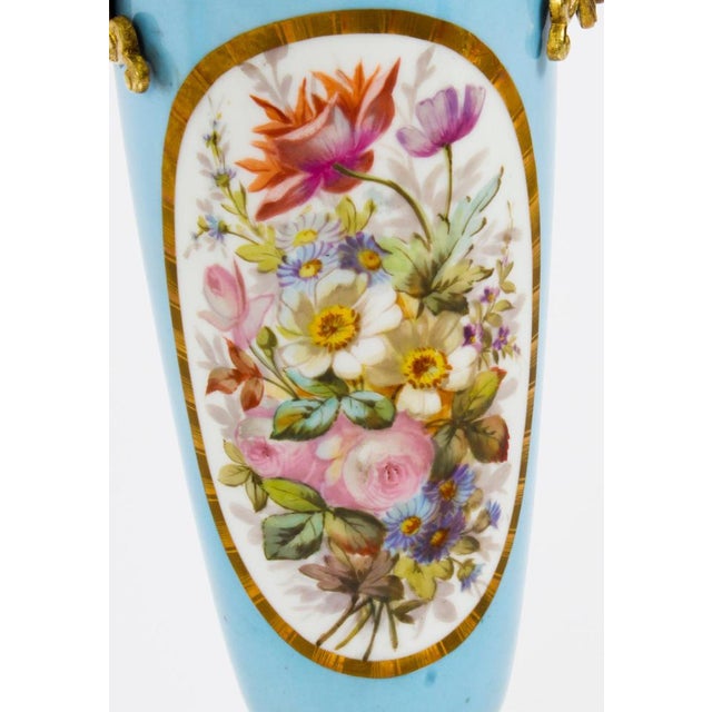 French Duck Egg Blue Sevres Urns, 19th Century, Set of 2 For Sale - Image 9 of 18