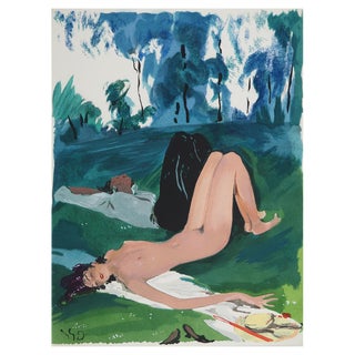 Jean-Gabriel Domergue, Afternoon at the Park, Lithograph and Stencil For Sale