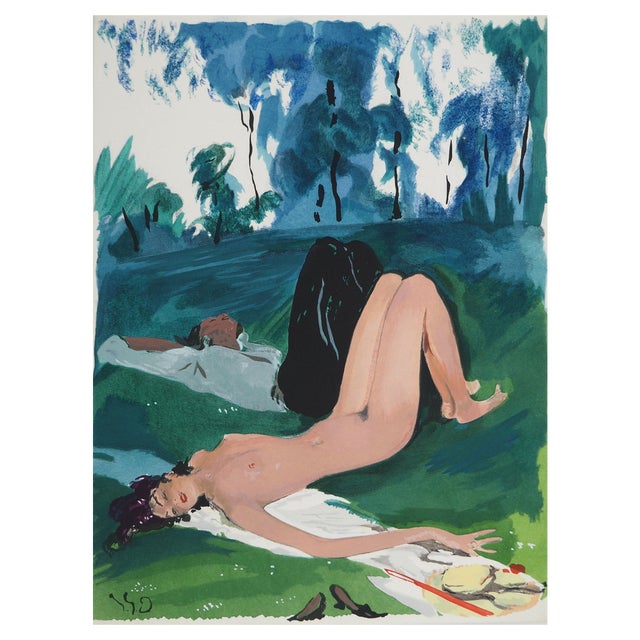 Jean-Gabriel Domergue, Afternoon at the Park, Lithograph and Stencil For Sale