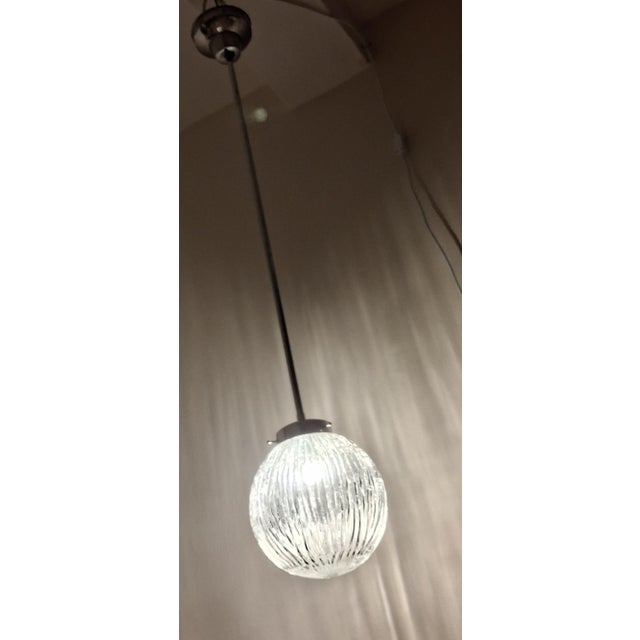 1960s Vintage Pendant Lamp with Fluted Spherical Glass Shade, 1960s For Sale - Image 5 of 7