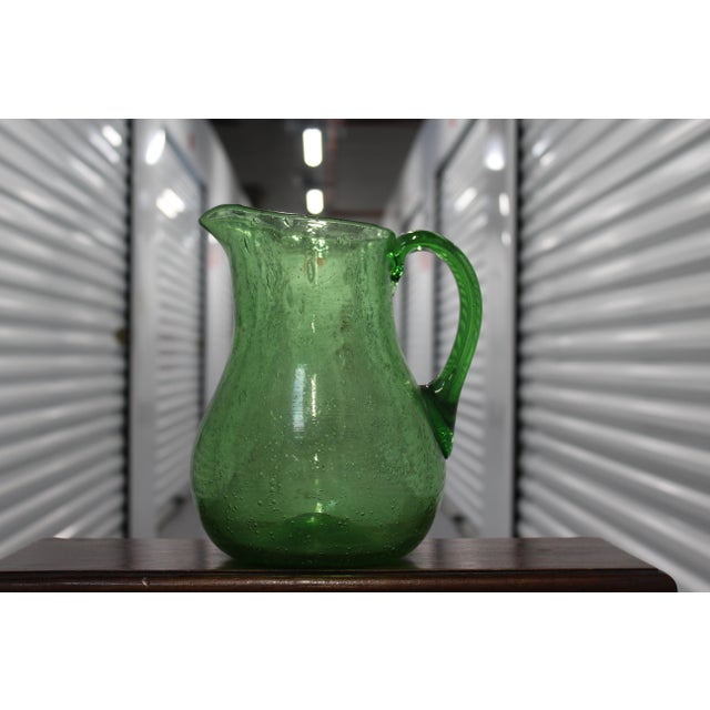 Large Green Glass Pitcher with Handle For Sale - Image 13 of 13