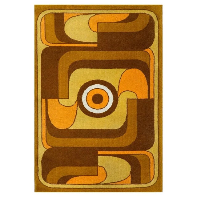 Brown Abstract Orange, Yellow and Brown Wool Rug, 1970s For Sale - Image 8 of 8