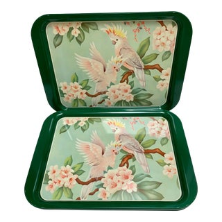 Vintage Tropical Bird Set of Six Metal Serving Lunch Trays For Sale