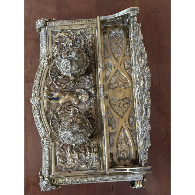 Metal Antique Cast Brass Double Inkwell With Letter Holder – Ornate Baroque French Louis XIV Style, 10+ LBS For Sale - Image 7 of 13