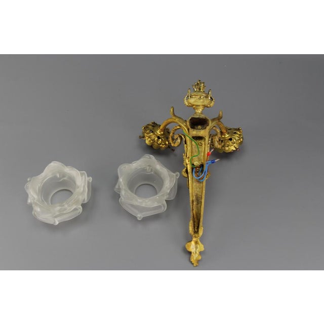 French Neoclassical Style Bronze and White Frosted Glass Two-Arm Sconce, 1890s For Sale - Image 16 of 18
