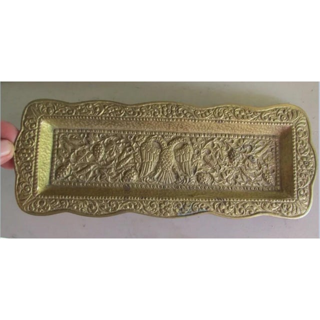 Campaign Vintage European Brass Pen Tray With Royalty, Double Headed Eagle For Sale - Image 3 of 4
