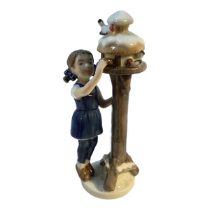 1980s Royal Copenhagen Figurine of Girl by Bird Feeder