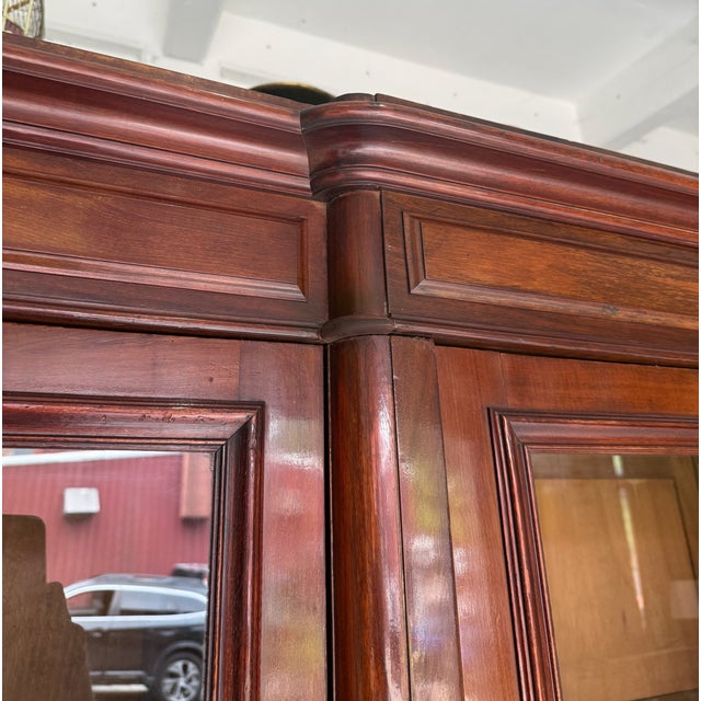 French Late 19th Century Mahogany Three-Door Glass Bookcase With Original Glass & Keys For Sale - Image 9 of 16