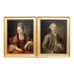 Antique Portrait Oil Paintings by French Artist Jean Girardet, Framed - Set of 2