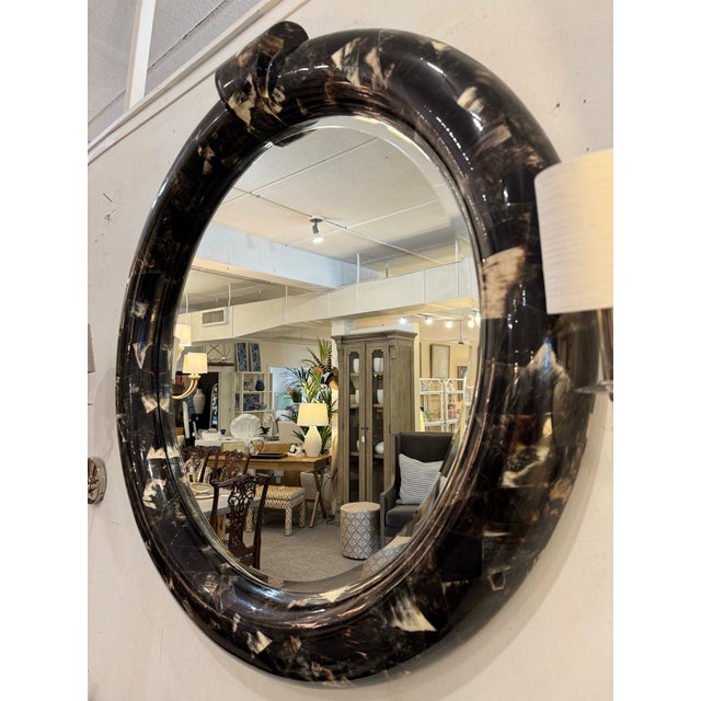 Vintage 1970s Bone & Horn Round Tessellated Mirror For Sale - Image 4 of 4