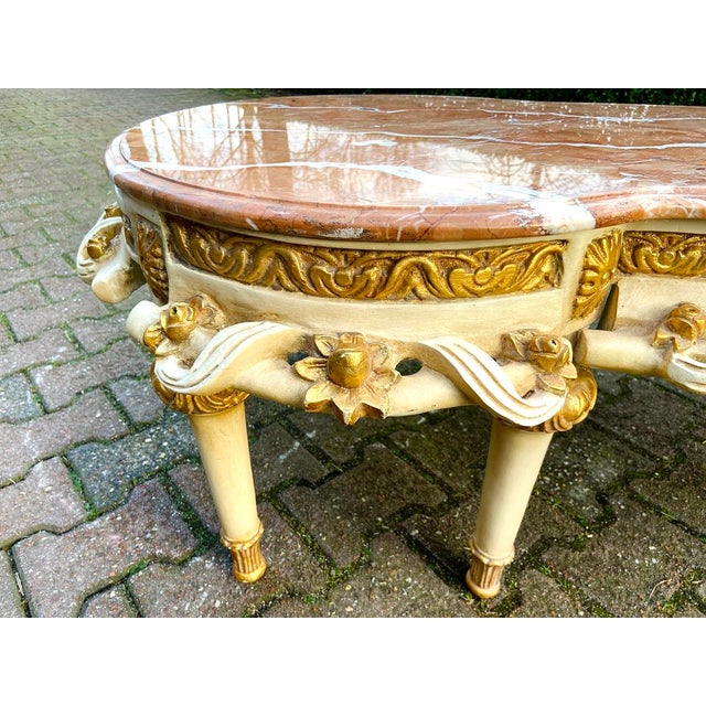 Mid-20c French Louis XVI Cream Gilt Marble Coffee Table For Sale - Image 13 of 17
