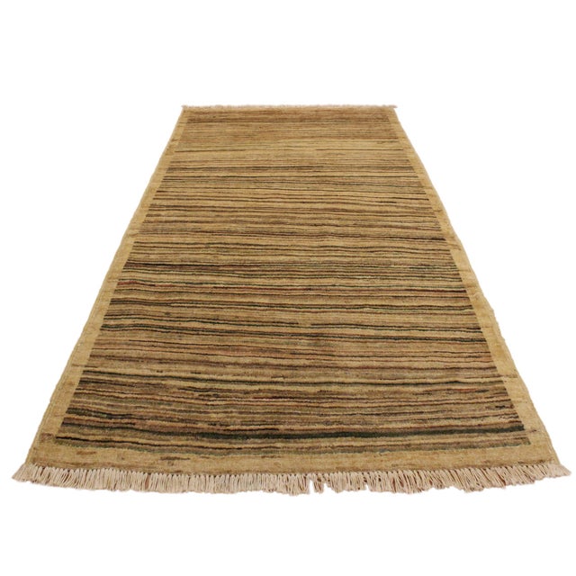 Boho Chic Gabbeh Beige/Green Wool Rug - 3'0'' X 4'9'' For Sale In New York - Image 6 of 10