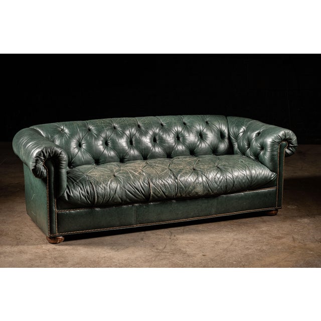 Vintage Tufted Leather Prop Sofa in Green Chairish