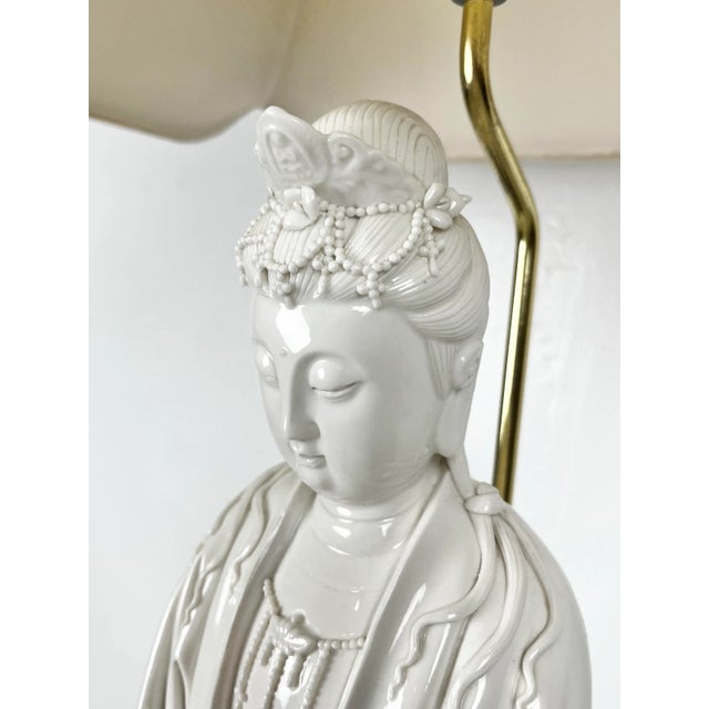 Mid 20th Century Large Scale Vintage Blanc De Chine Guanyin Lamp For Sale - Image 5 of 12