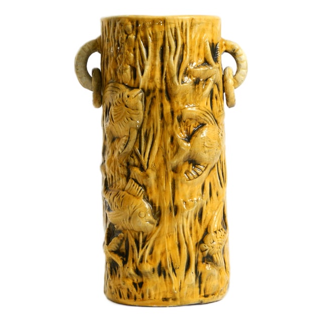 Large Mid-Century Modern Glazed Ceramic Floor Vase with Maritime Fish and Starfish Motifs, 1960s For Sale