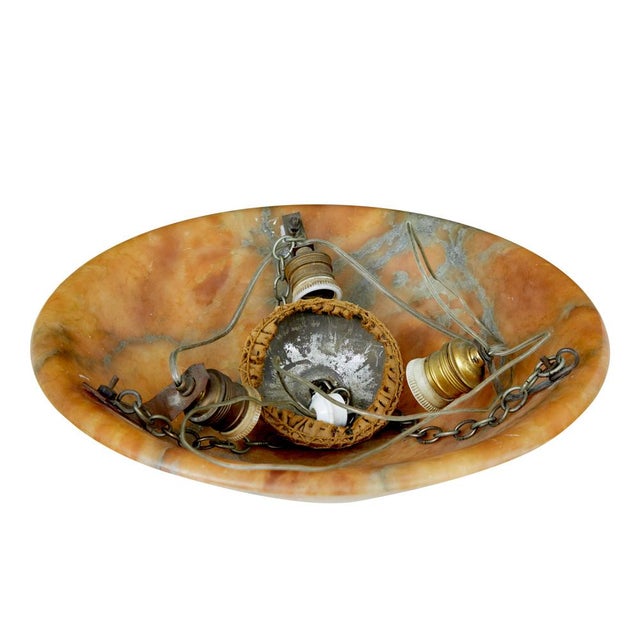 Art deco carved alabaster ceiling light circa 1930. Good quality swedish art deco hanging dish light, hand made from...