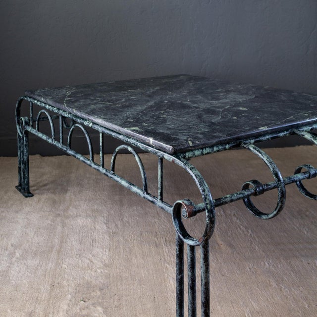 French Art Deco Revival Green Marble and Faux Verdigris Coffee Table For Sale - Image 13 of 18