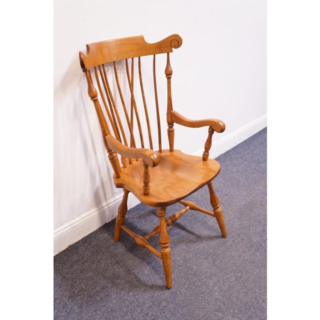 American Ethan Allen Heirloom Nutmeg Maple Colonial Early American Fiddleback Duxbury Dining Arm Chair 10-6072a For Sale - Image 3 of 10