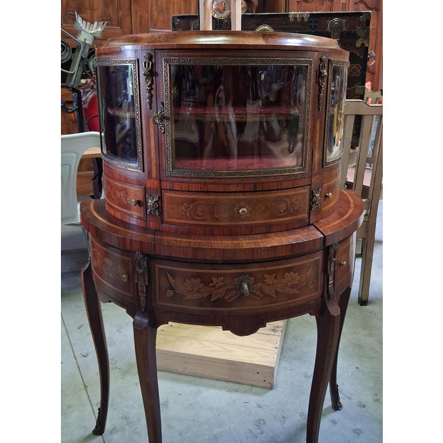 Louis XV Style Marquetry Bonheur du Jour Display Cabinet An elegant Louis XV style display cabinet with a writing surface,...