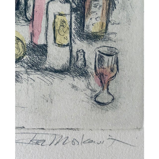 Early 20th Century Ira Moskowitz, Judaica interior scene etching with hand coloring For Sale - Image 5 of 8