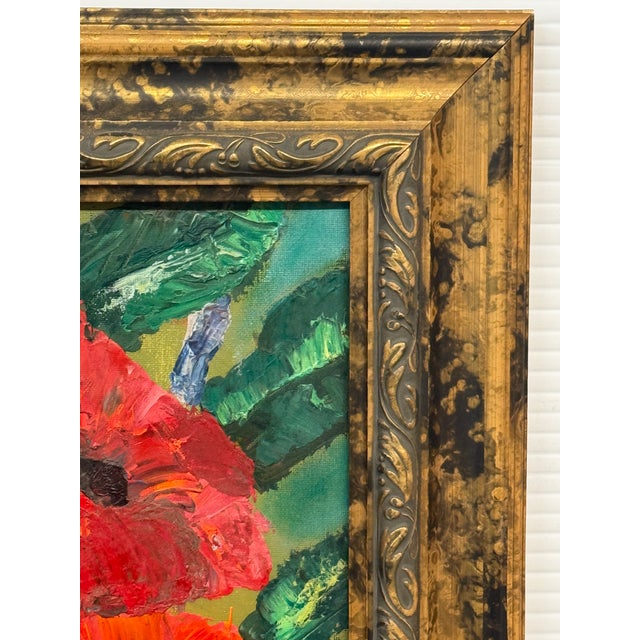 2010s Boulet Red Flower Still Life Painting, Signed For Sale - Image 5 of 12