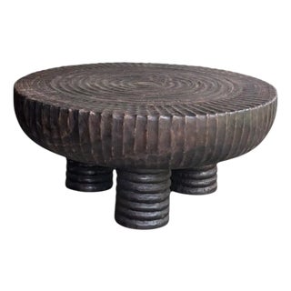 Large Suar Wood Table Espresso Finish, Hand-Carved Detailing, Modern Organic For Sale