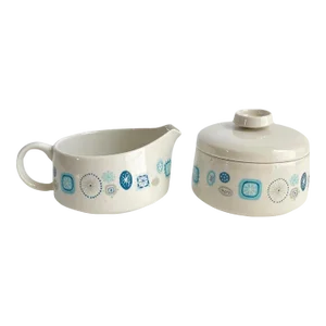 Franciscan Del Mar Creamer & Sugar Bowl Atomic Blue Decor Vintage Mid Century Modern 1960s
