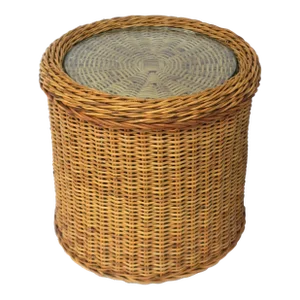 Wicker End or Side Table Round With Glass Top