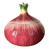 Vintage Fitz & Floyd “French Market” Red Onion Ceramic Lidded Container For Sale