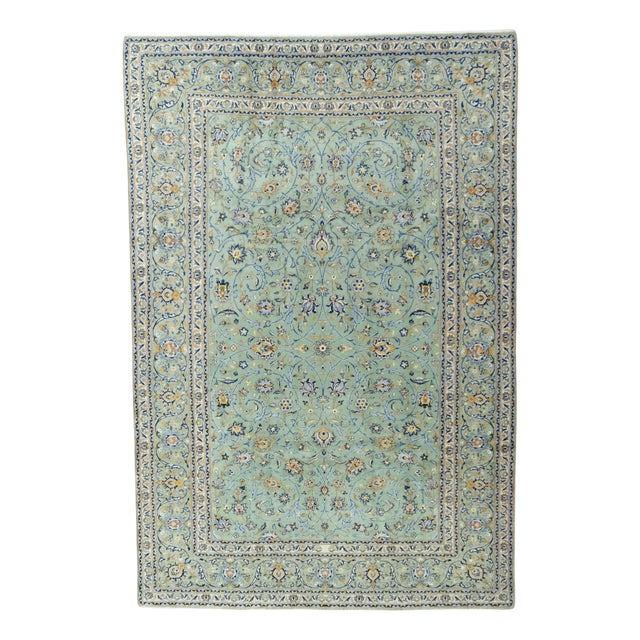 Kashan Hand-Knotted Rug in Pistachio Green For Sale