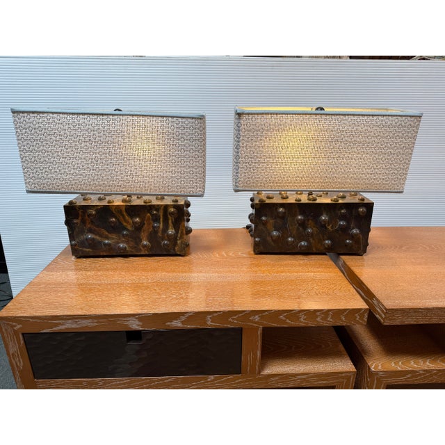 Lika Moore for Blackman Cruz Workshop Studded Table Lamps, Pair For Sale - Image 4 of 12
