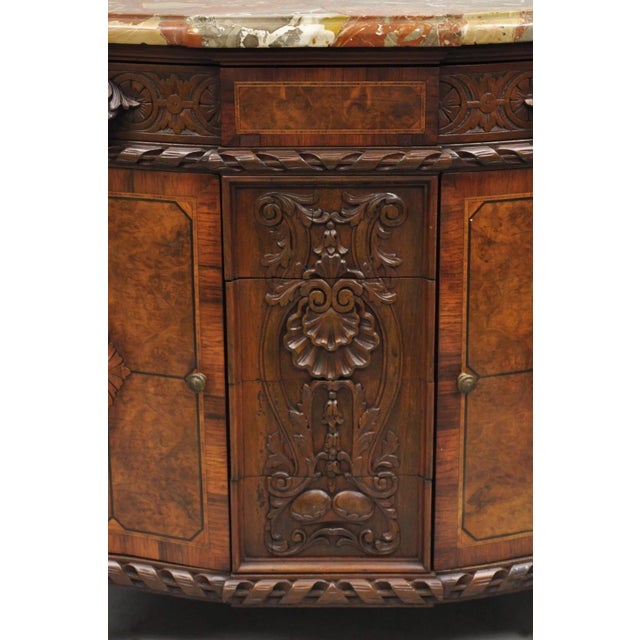 Antique French Louis XV Baroque Burl Walnut Marble Top Commode 5 Drawer Dresser For Sale - Image 4 of 16