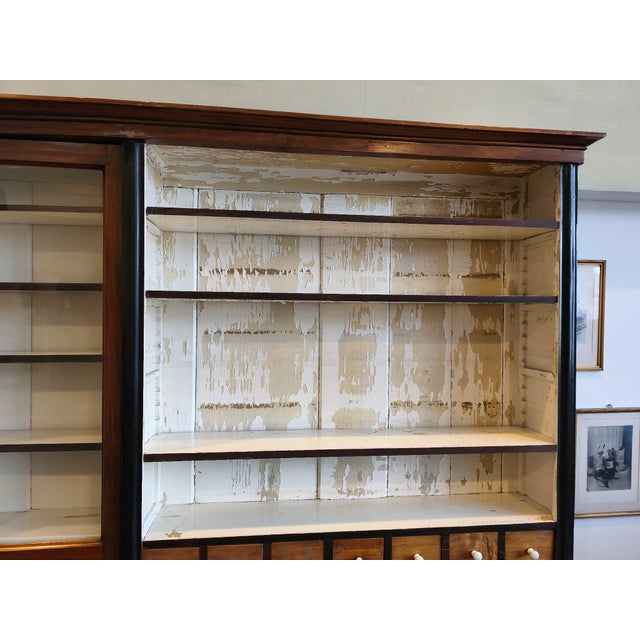 Large Wood Pharmacy Display Cupboard with Drawers, Early 1900s, Set of 4 For Sale - Image 9 of 18