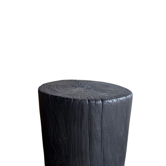 Contemporary Sculptural Teak Wood Side Table Organic Burnt Finish, Modern Organic For Sale - Image 3 of 8
