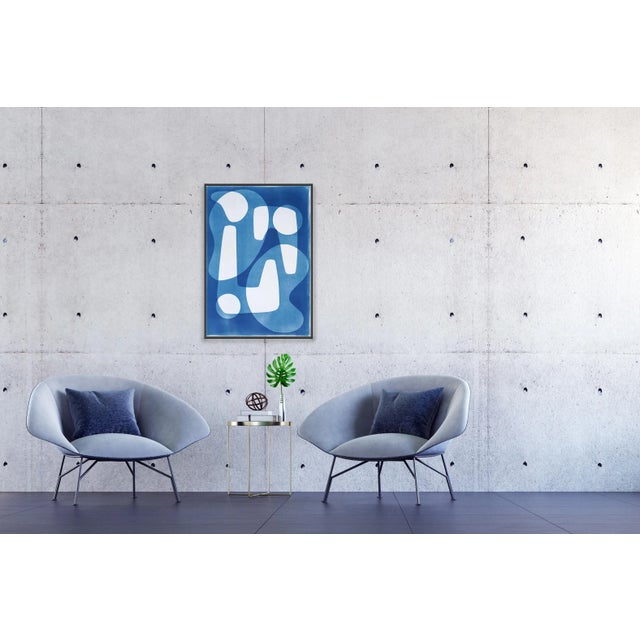 Printmaking Materials 2024, Jestons Style Shapes in White and Blue, "Mid-Century Shapes Iii", Handmade Cyanotype on Watercolor Paper For Sale - Image 7 of 7