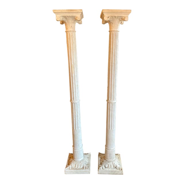 Edwardian Hand Carved Marble Pedestals For Sale