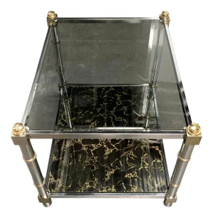 1980s Mid-Century Modern Chrome & Brass Tiered Glass End Table