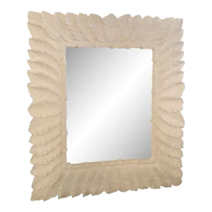 White Lacquered Tropical Palm Tree Leaf Wall Mirror Faux Bamboo Pair Available