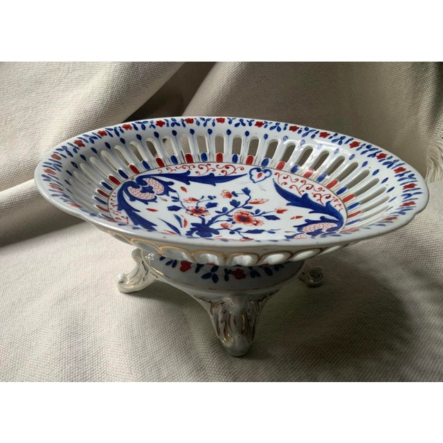 19th Century French Imari Porcelain Reticulated Compote, Hand-Painted For Sale - Image 4 of 18