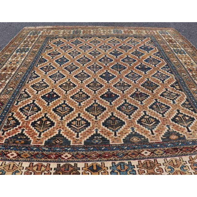 Textile Antique Caucasian Shirvan Rug With Geometric Lattice Tribal Design Pattern For Sale - Image 7 of 14