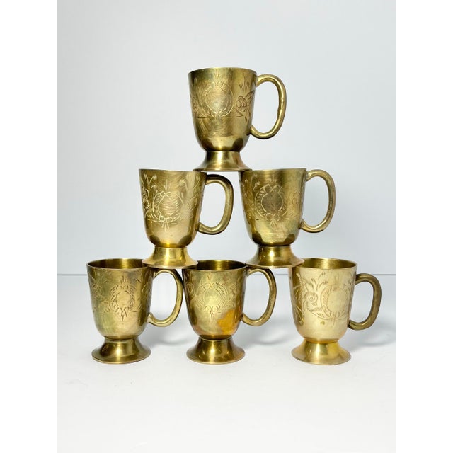 Vintage Indian-Made Arabian Moroccan-Style Solid Brass Coffee or Tea Set - 8 Piece For Sale - Image 10 of 12