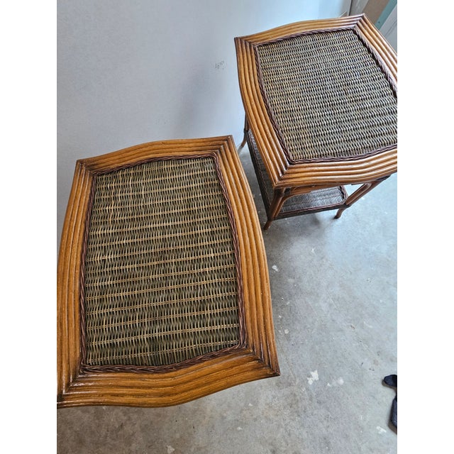 Wood Mid 20th Century Bohemian Grange Style Bamboo & Rattan Console Table and Coffee and End Table Set For Sale - Image 7 of 10