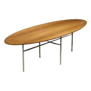 Oval Coffee Table in White Lacquered Forged Steel and Ash Top, Germany For Sale