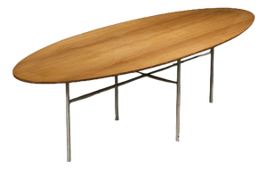 Oval Coffee Table in White Lacquered Forged Steel and Ash Top, Germany