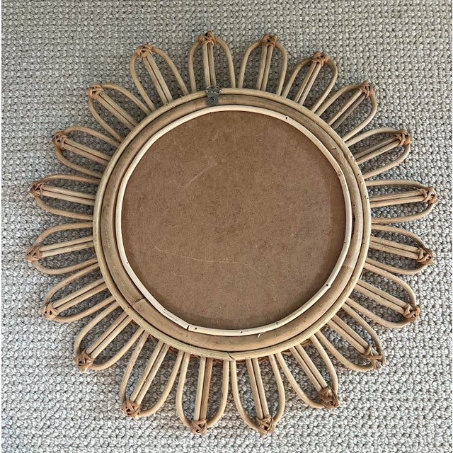 Rattan Round Sunburst Mirror For Sale - Image 4 of 5