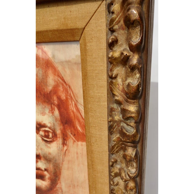Mid-Century Modern 1930s Vintage Conte Portrait Drawing on Paper, Framed For Sale - Image 3 of 5